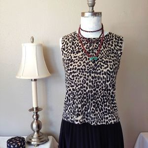 August Silk Leopard Print Knit Sleeveless Sweater Vest Animal Print Pattern